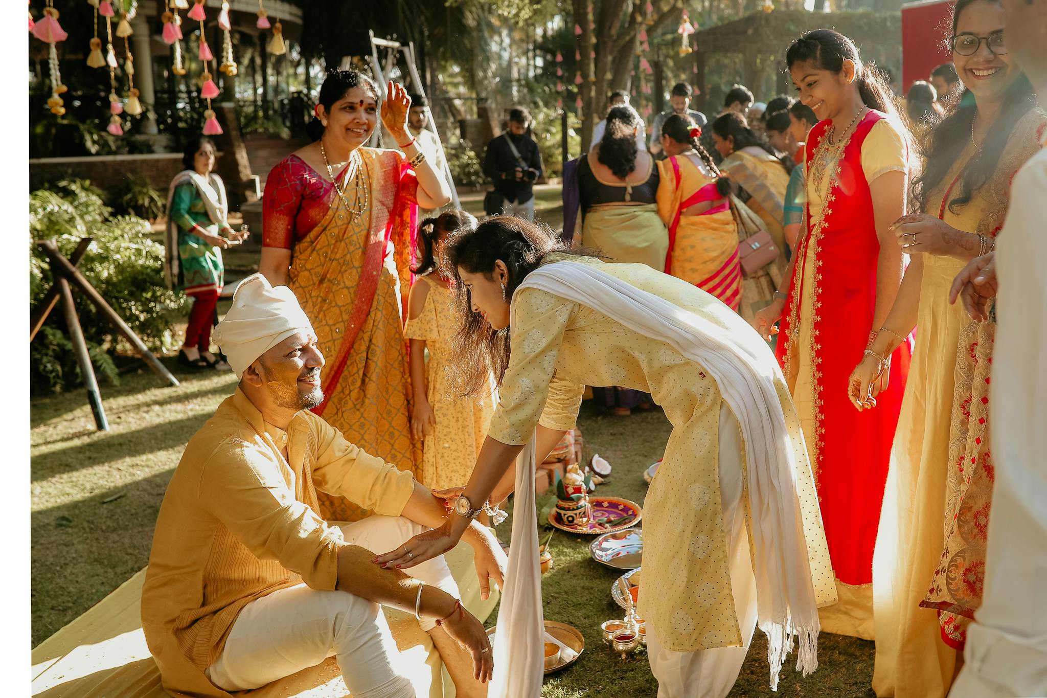 People in Traditional Costumes on Ceremony Outdoors